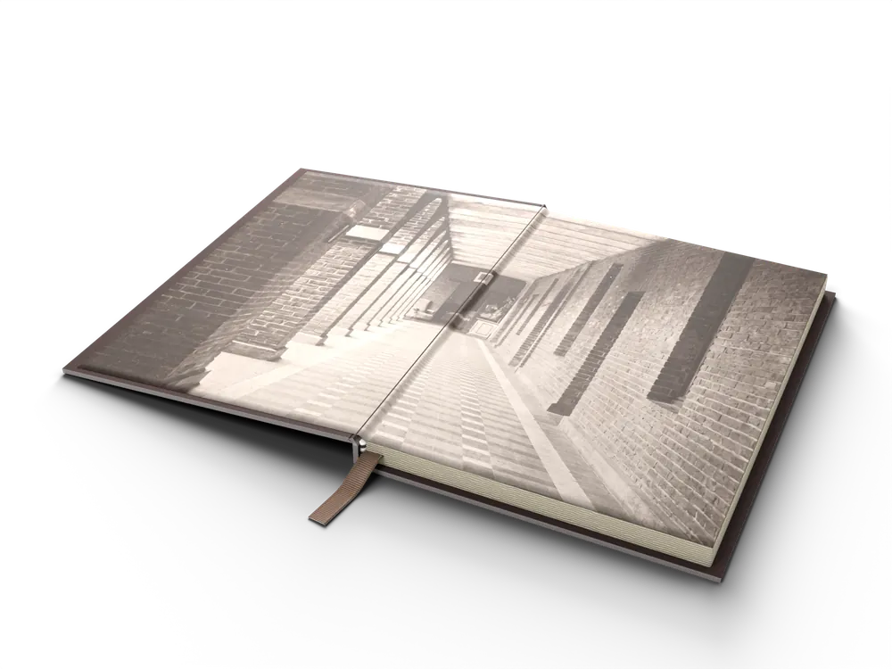 Guardas ilustradas do livro, com fotografia em sépia do claustro do Carmelo de Lisieux